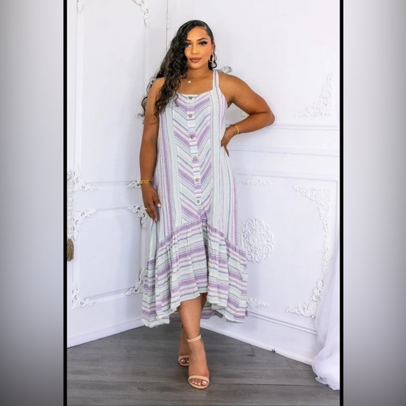 Striped Purple and White Maxi Dress - Picture 1 of 3